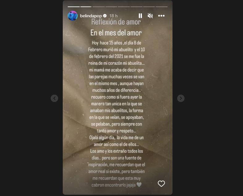 Belinda compartió este emotivo mensaje en sus redes sociales, como una reflexión en el mes del amor.