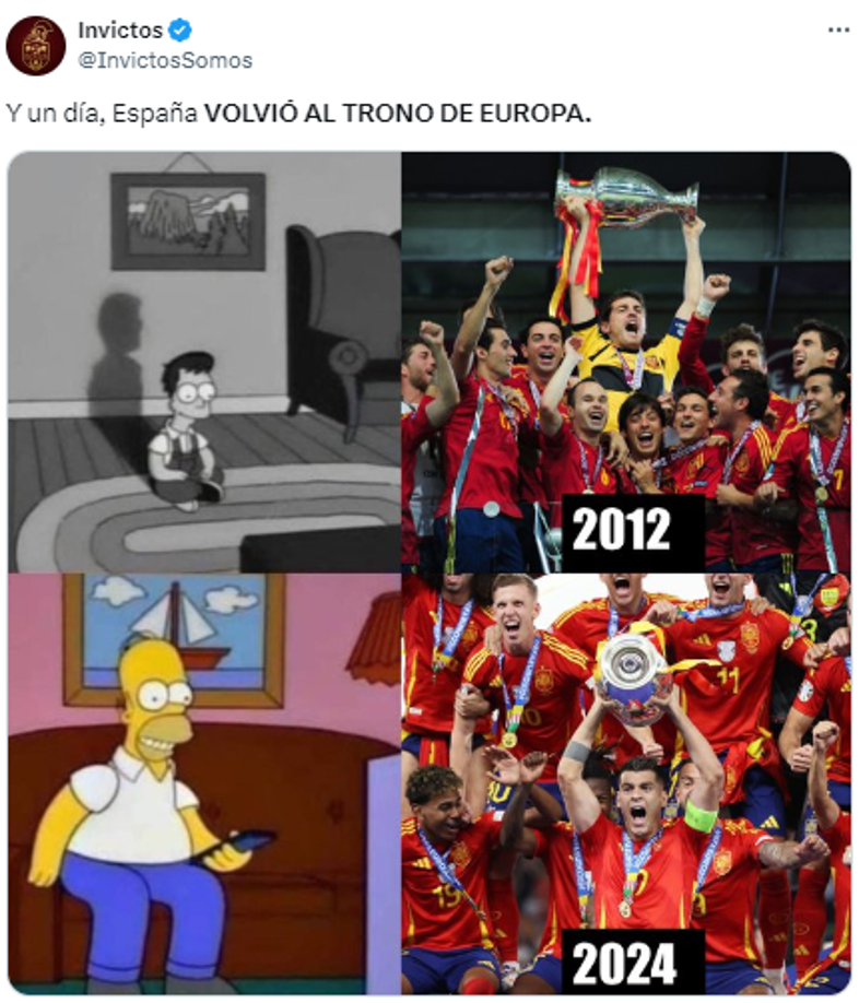 “Y un día, España VOLVIÓ AL TRONO DE EUROPA”, publicó Invictos.