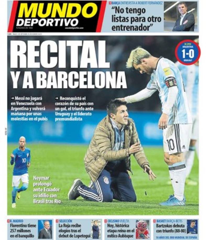 En España el Mundo Deportivo elogió a Messi.