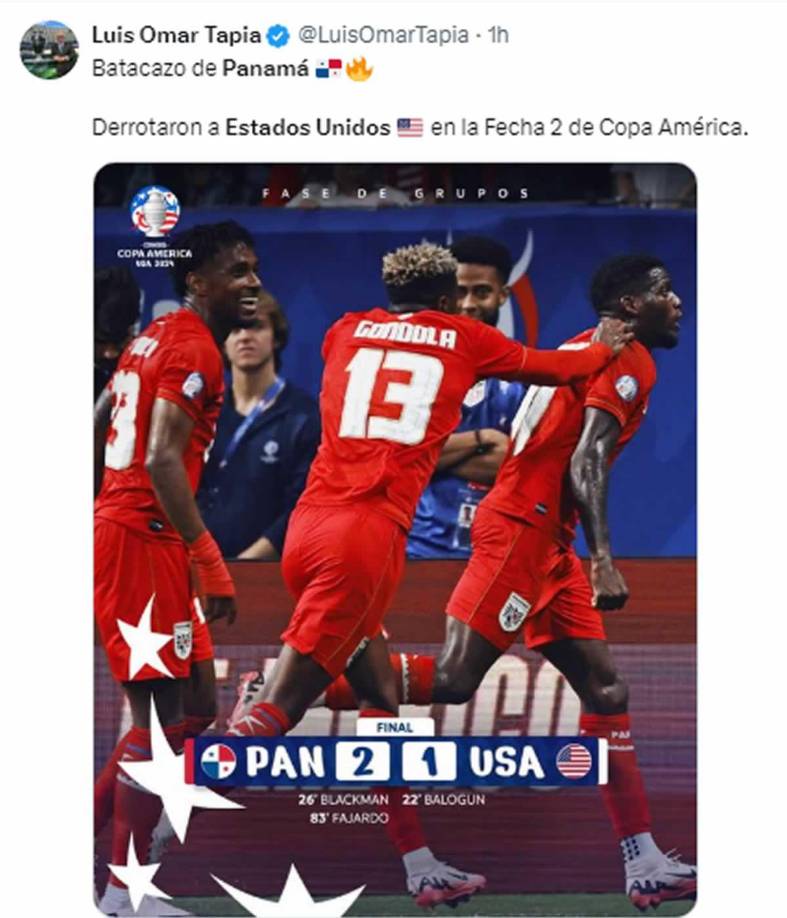 El reconocido periodista chileno Luis Omar Tapia - “Batacazo de Panamá: Derrotaron a Estados Unidos en la Fecha 2 de Copa América”.