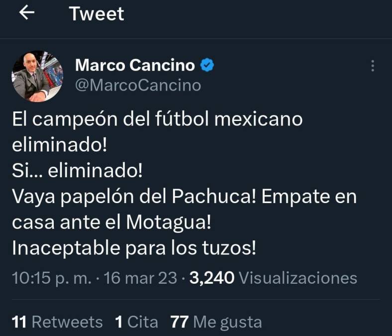 Marco Cancino de TUDN: “El campeón del fútbol mexicano eliminado”.