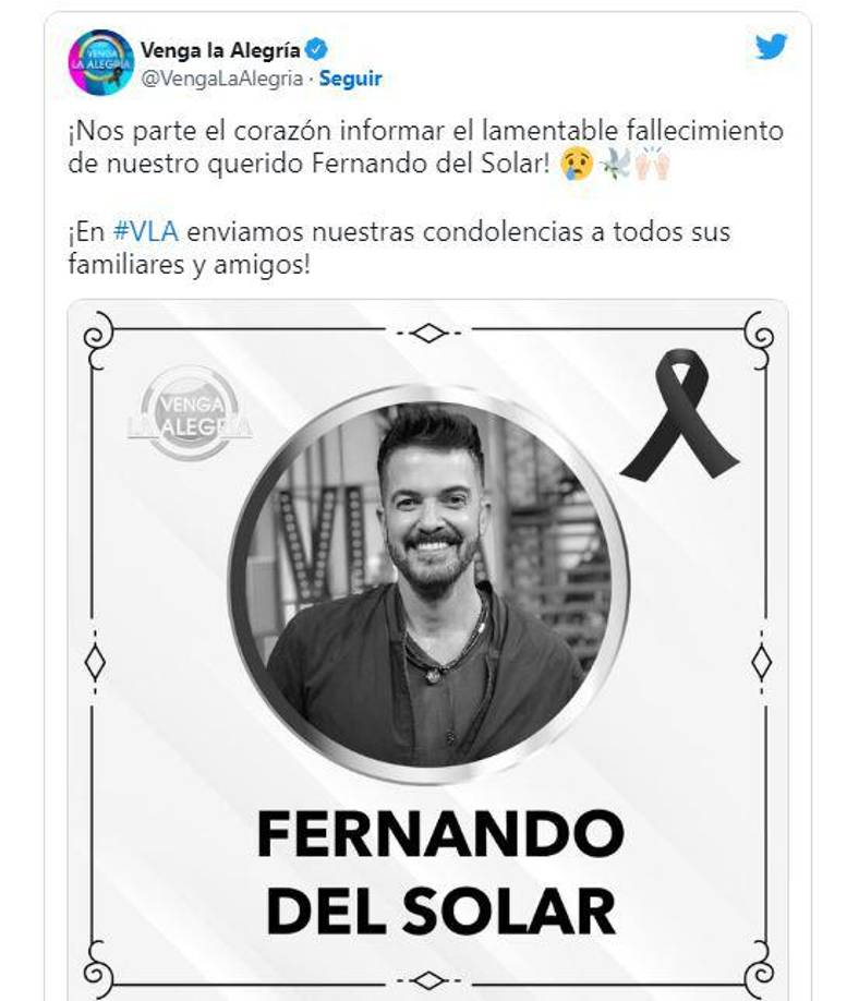 El programa “Venga la alegría” confirmó el fallecimiento del actor y presentador argentino. 