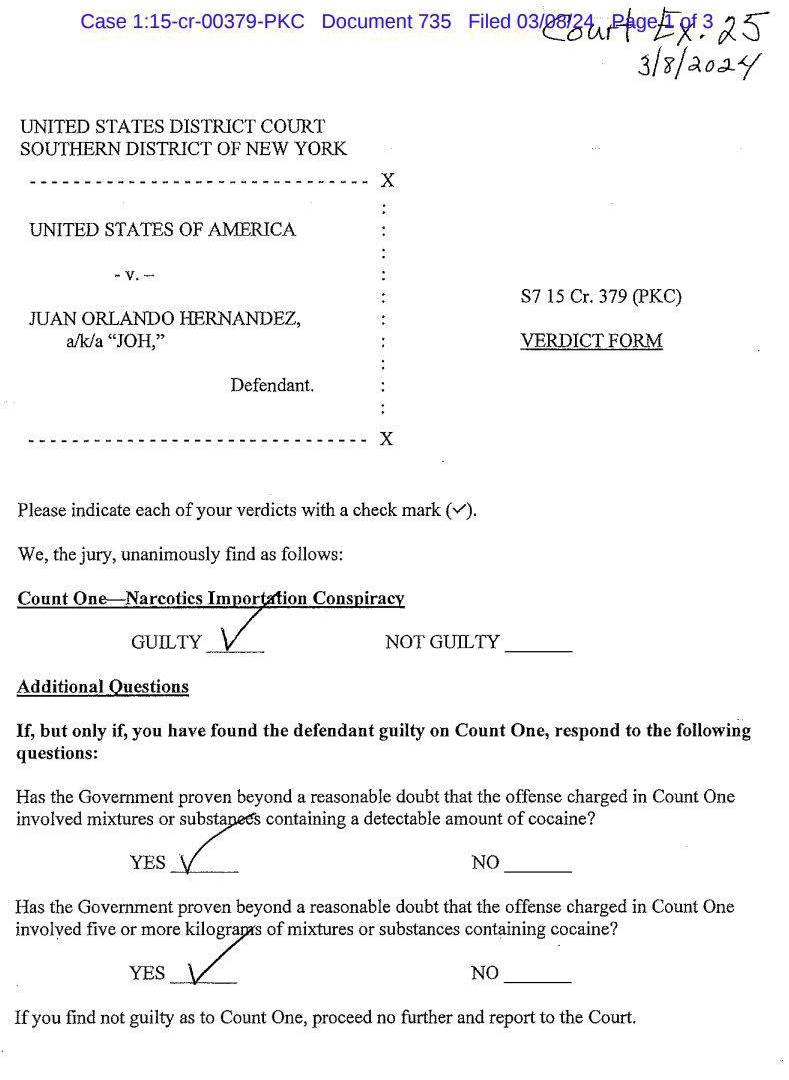 $!Cuestionario del jurado entregado al juez.