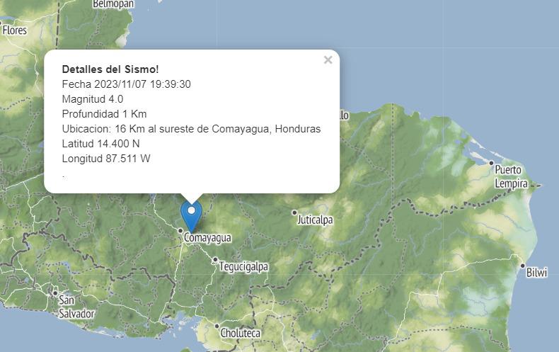Sismo de 4.0 sacude la región central de Honduras
