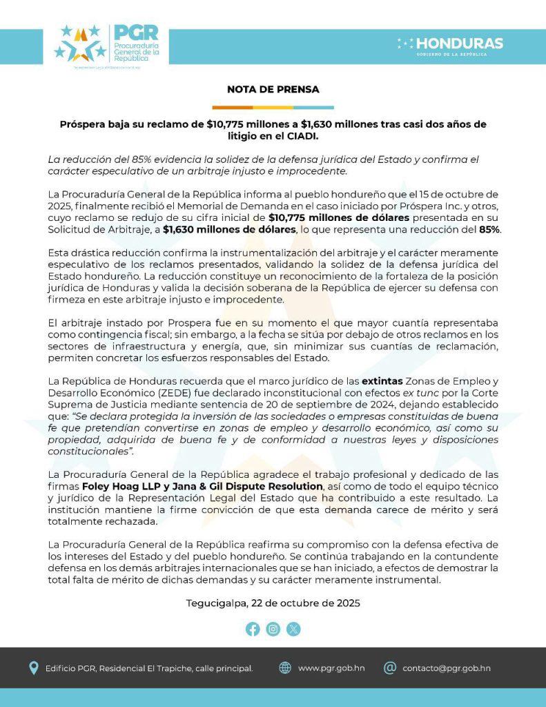 Comunicado emitido por la PGR