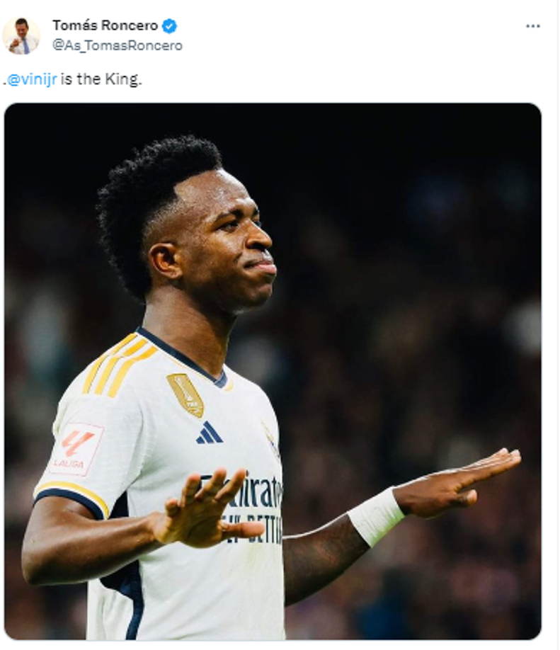 Y con el hat-trick al Barcelona así definió a Vinicius: “The King”