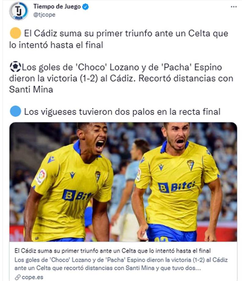 Cadena COPE - La radio española también destacó el triunfo del Cádiz gracias a la actuación del hondureño.