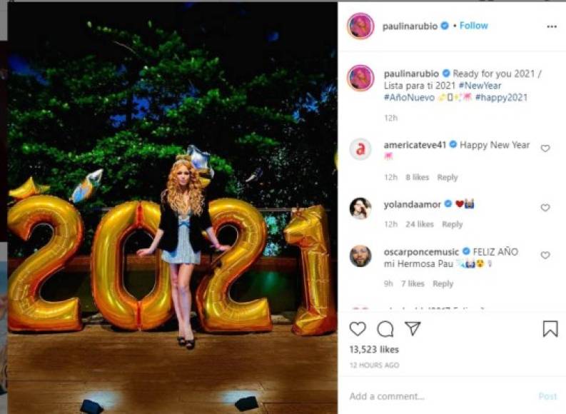 “Lista para el 2021”, escribió la “Chica Dorada”, Paulina Rubio, en su cuenta de Instagram. La estrella pop pasó las fiestas de Año Nuevo junto a sus dos hijos.