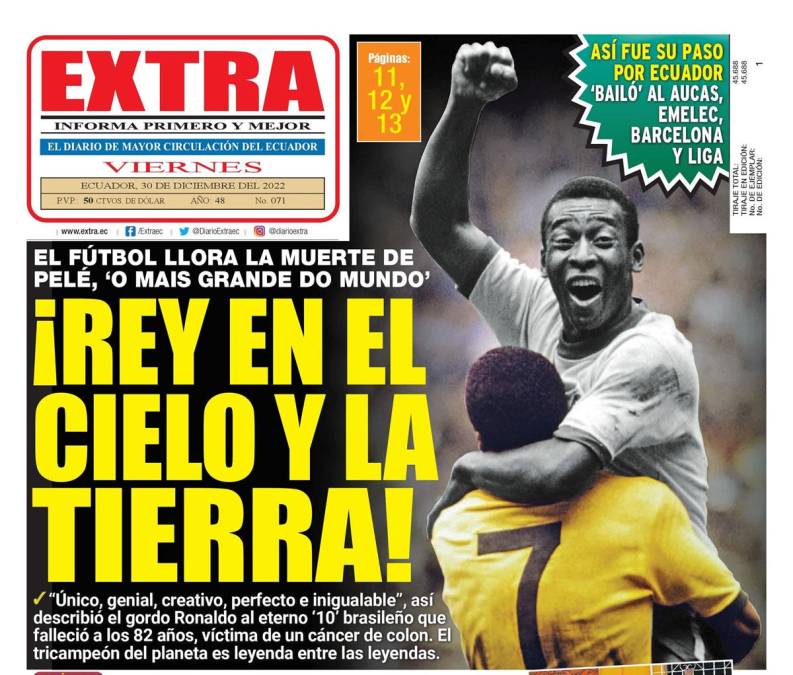 Portada del diario Extra (Ecuador) - “¡Rey en el cielo y la tierra!”.