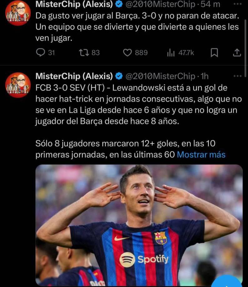La reacción de Mister Chip y su dato sobre Lewandowski en el partido.