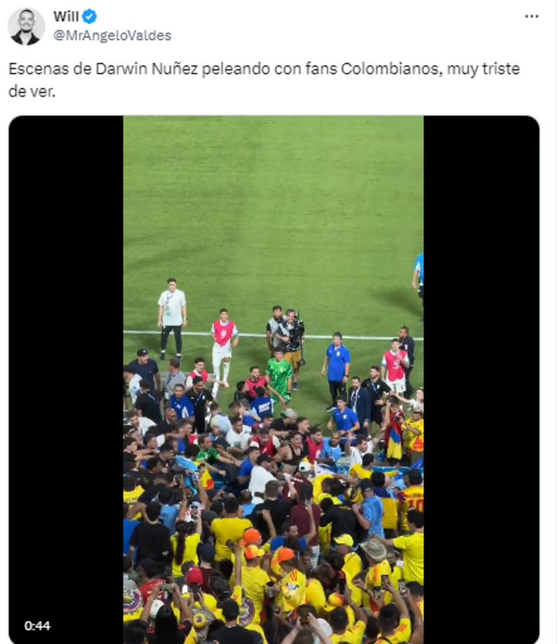 “Escenas de Darwin Núñez peleando con fans Colombianos, muy triste de ver” 