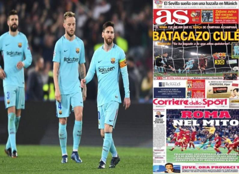 Los principales medios internacionales respondieron con ingeniosas portadas luego de la eliminación del Barcelona en la Champions League al caer 3-0 ante la Roma.<br/>