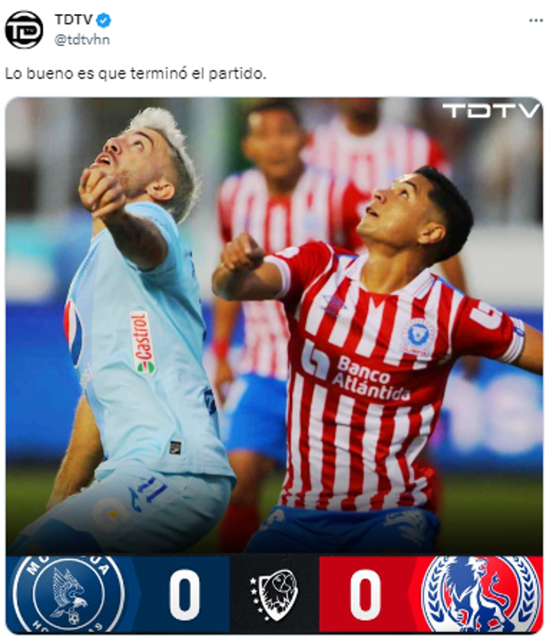 “Lo bueno es que terminó el partido”, el post de TDTV tras la final de ida entre Motagua y Olimpia.