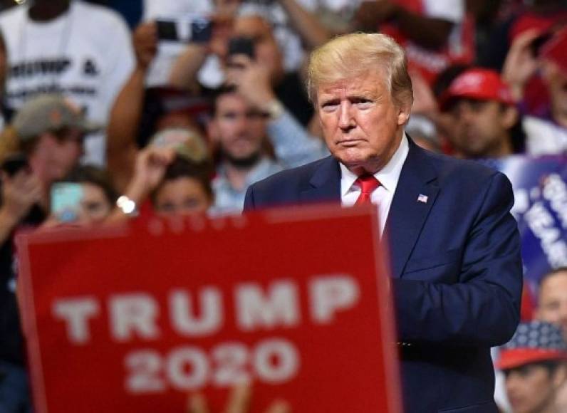 US President Donald Trump looks on during a rally at the Amway Center in Orlando, Florida to officially launch his 2020 campaign on June 18, 2019. (Photo by MANDEL NGAN / AFP)