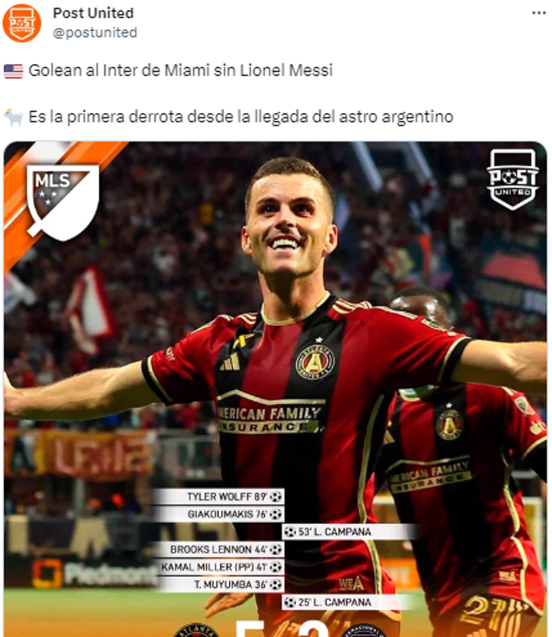 Post United: “Golean al Inter de Miami sin Lionel Messi”