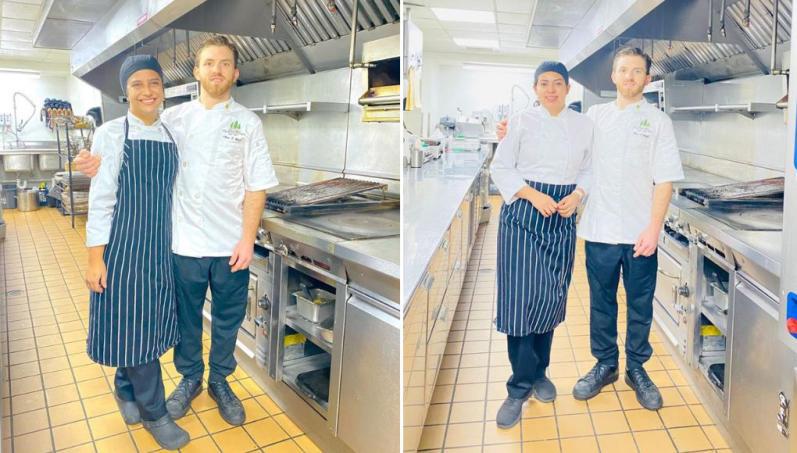 El sous chef Alex Weis con Reina Galeas y Nury Chavarría.