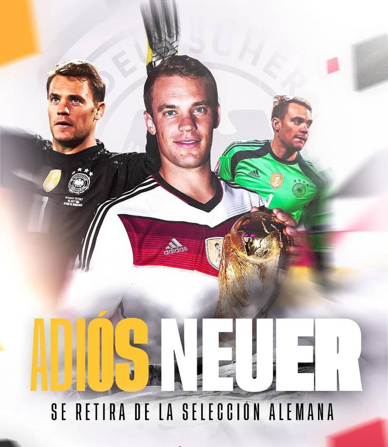 El portero Manuel Neuer ha anunciado a través de sus redes sociales que se retira de la selección alemana. El guardameta germano abandona así el combinado nacional tras 15 años y 124 partidos.
