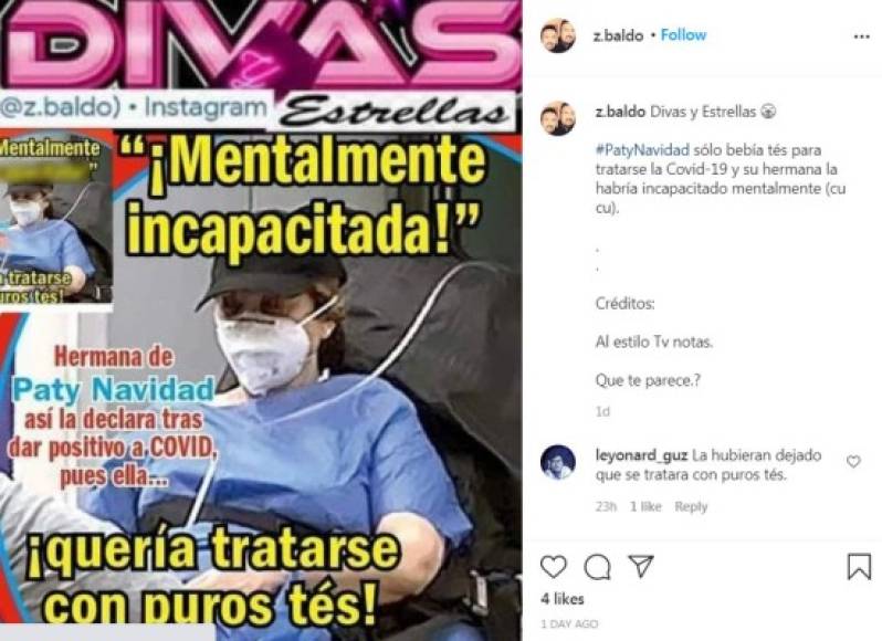 Una fuente cercana a la familia de Paty Navidad, dijo a la publicación que la protagonista de “La fea más bella” y “Cañaveral de Pasiones’ se negaba a recibir medicamentos cuando fue ingresada en el hospital por covid-19, y ante esta situación su hermana Yadira tuvo que intervenir y hablar con los médicos.