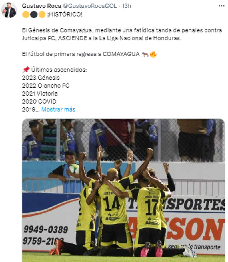 Gustavo Roca, periodista de Diario DIEZ: “¡HISTÓRICO! El Génesis de Comayagua, mediante una fatídica tanda de penales contra Juticalpa FC, ASCIENDE a la La Liga Nacional de Honduras”: