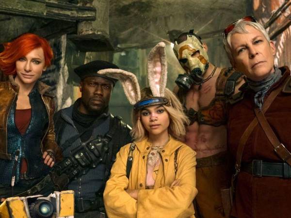 Cate Blanchett, Kevin Hart, Ariana Greenblatt, Florian Munteanu y Jamie Lee Curtis en “Borderlands”.