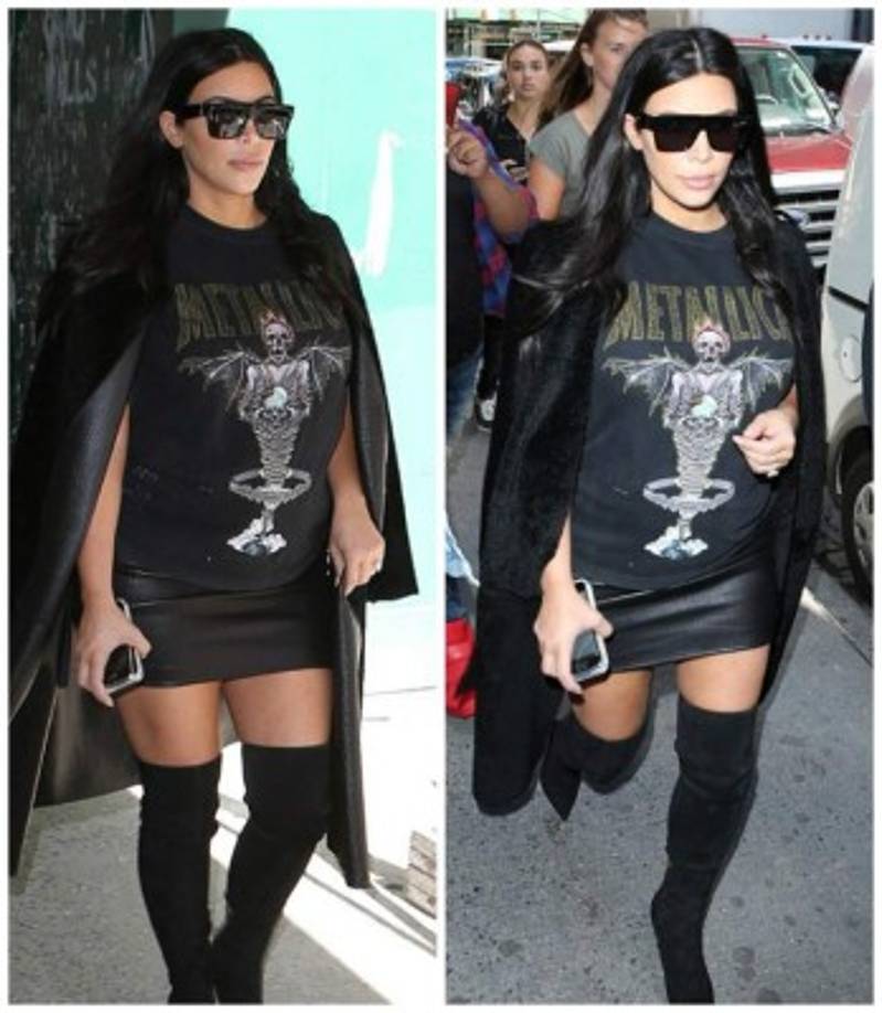 En este look más roquero, Kim usó una camisa de la banda de rock Metálica.