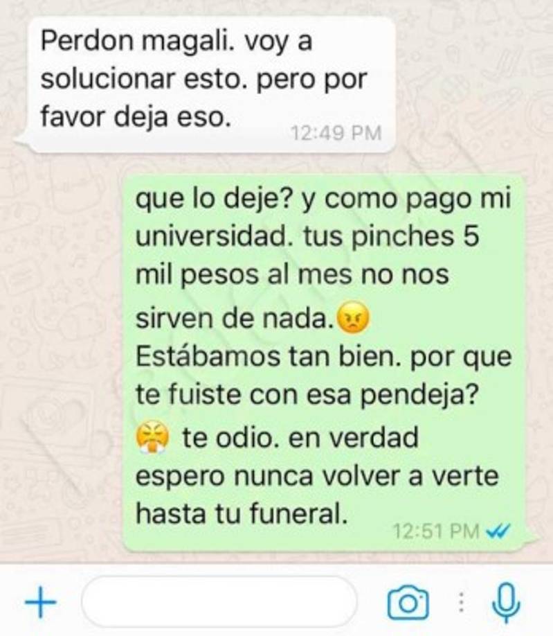 El padre de Migali le pide perdón pero ella sigue resentida.