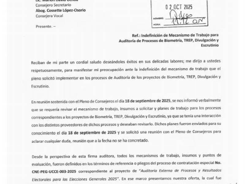 CGTS Corp instó al CNE a tomar medidas inmediatas para permitir el avance de la auditoría.