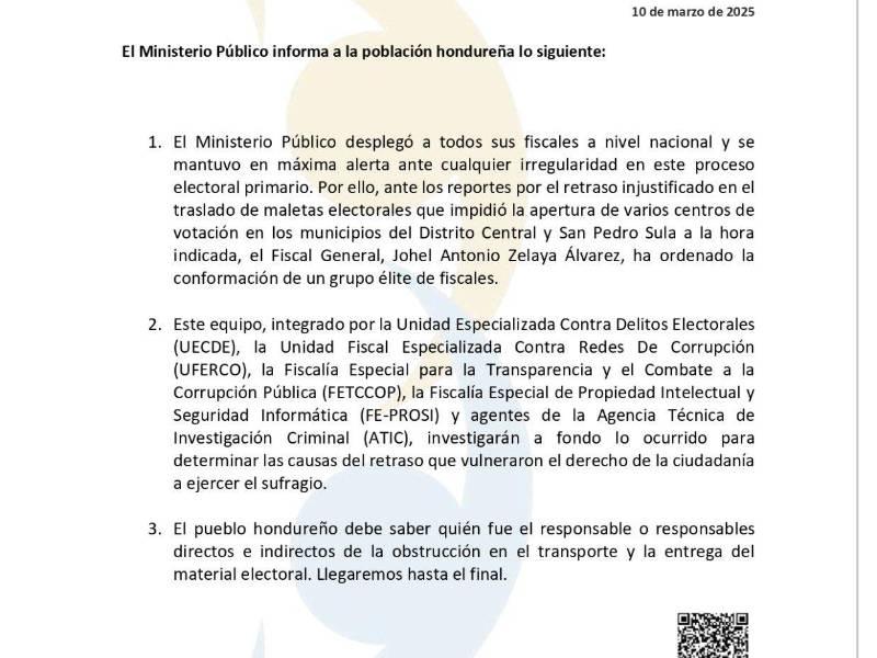 El comunicado del Ministerio Público.
