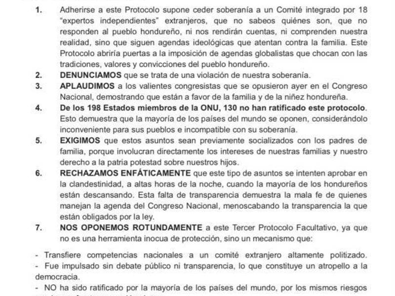 Comunicado del Movimiento Por Nuestros Hijos.