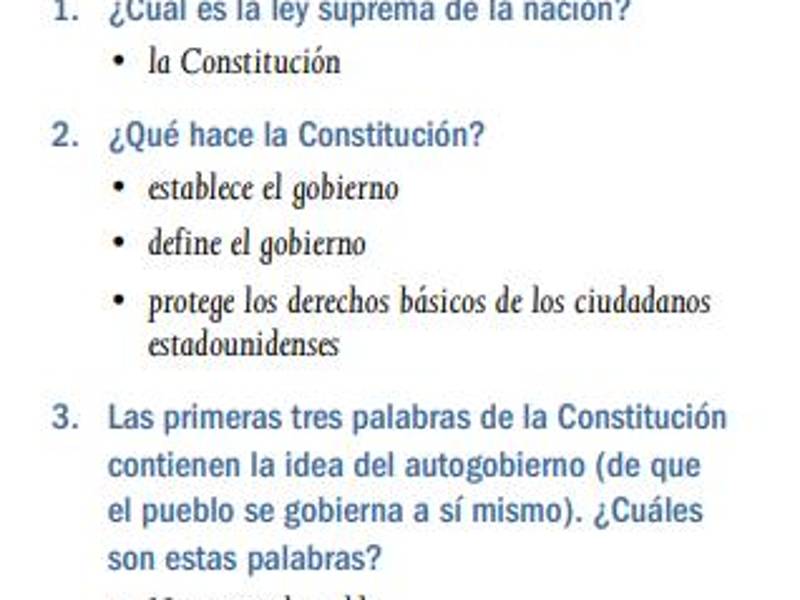 Algunas de las preguntas que se deben estudiar para el examen de cívica.