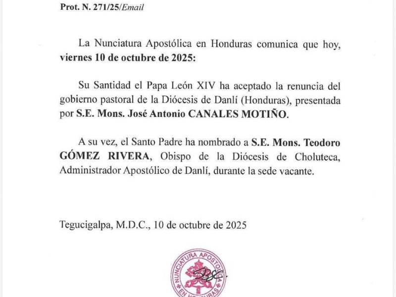 La nota de prensa de la Nunciatura Apostólica en Honduras.