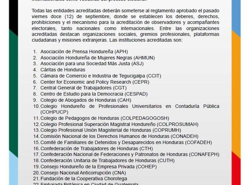 Listado oficial de las organizaciones acreditadas.