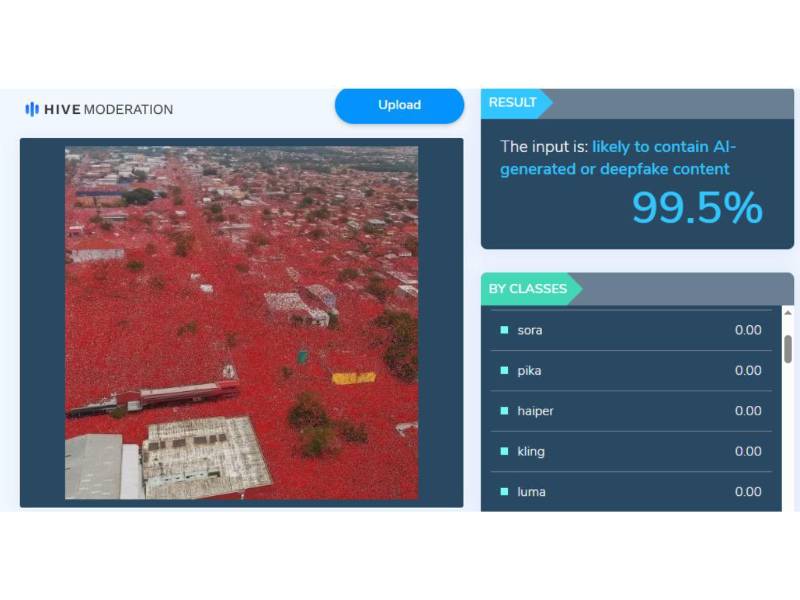 Captura de pantalla a los resultados de la herramienta Hive Moderation hecha el 01 de septiembre de 2025.