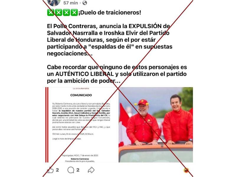 Captura de pantalla a una publicación de Facebook hecha el 7 de enero de 2026.