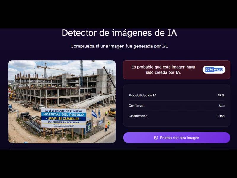 Captura de pantalla a los resultados de DeepIA sobre el análisis de la imagen.