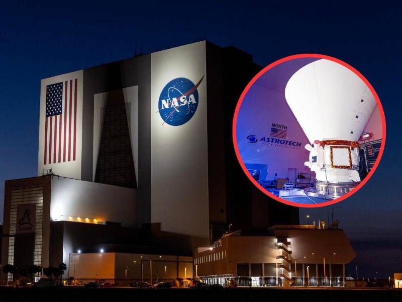 Edificio de la NASA en Estados Unidos y vista del telescopio SPHEREx.