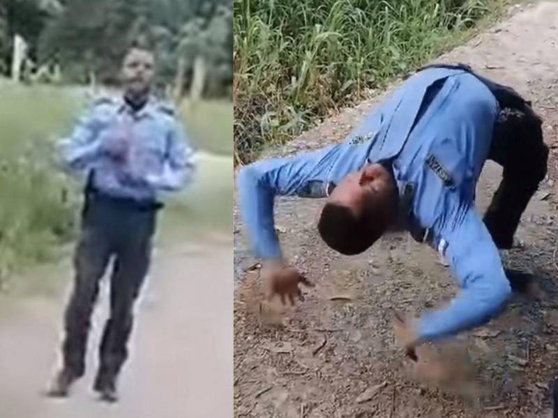 Capturas del momento en que el agente policial hondureño realiza el entrenamiento.