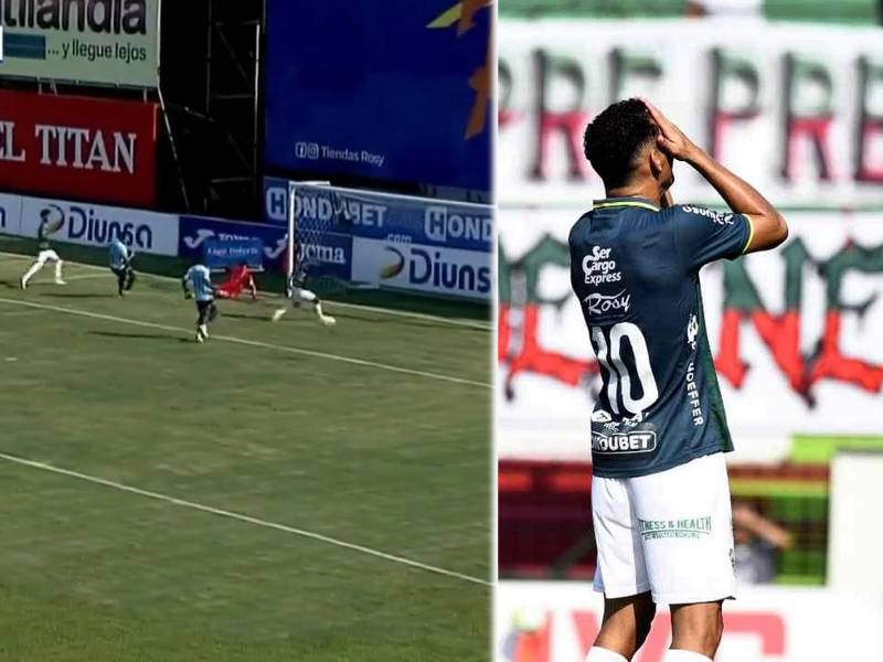 Kilmar Peña falló de manera increíble una ocasión de gol para Marathón frente al arco del Motagua.