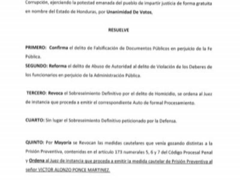 La Corte de Apelaciones de Criminalidad Organizada ordenó enviar a prisión a Ponce Martínez, pero defensa interpuso recurso de amparo.