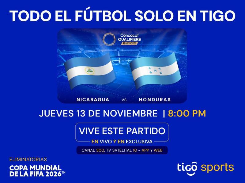 Tigo Sports estará transmitiendo el duelo Nicaragua vs Honduras.