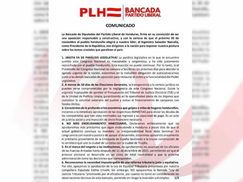 Bancada liberal advierte que se autoconvocará si Redondo no llama a sesión legislativa