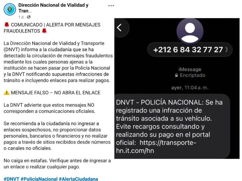 La DNVT alertó a la ciudadanía sobre mensajes fraudulentos que notifican supuestas multas de tránsito e incluyen enlaces para realizar pagos. Las autoridades reiteran que las infracciones se notifican únicamente de manera presencial y piden no abrir links sospechosos.