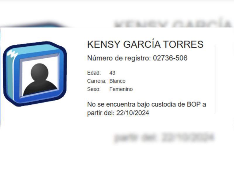 <b>El registro del BOP reporta que Kensy García salió de prisión la semana pasada.</b>