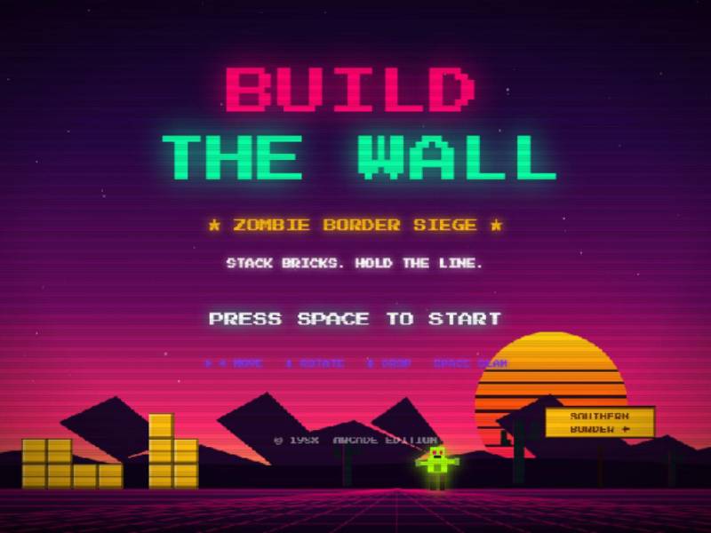 'Build the Wall' es una versión inspirada en Tetris en la que el jugador debe levantar un muro para proteger la frontera de la horda que se aproxima.