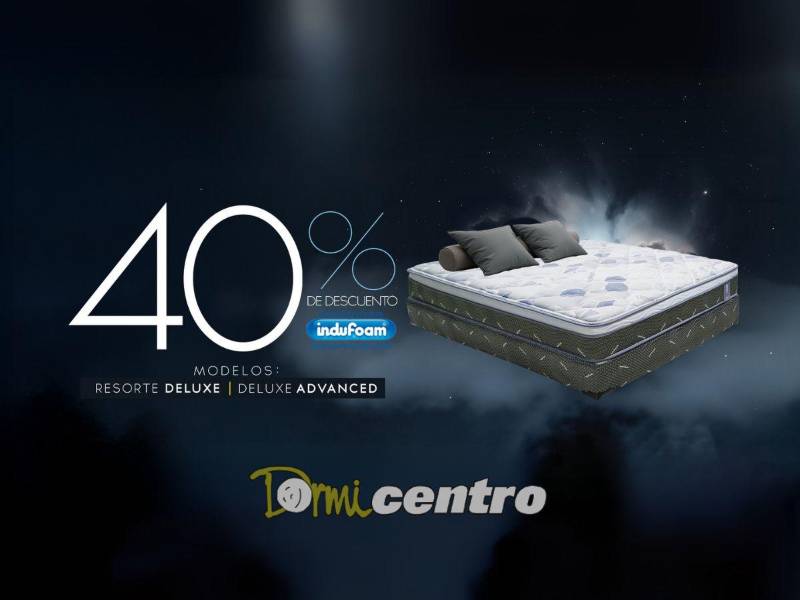 Las camas Resorte Deluxe y Deluxe Advanced se encuentran actualmente con un 40% de descuento en todos sus tamaños, en tiendas Dormicentro.