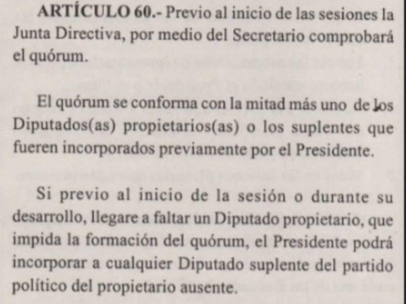 Captura de pantalla al artículo 60 de la Ley Orgánica del Poder Legislativo.