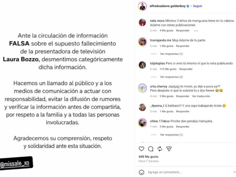 Adame después publicó en sus redes la nota aclaratoria de la hija de Laura Bozzo.