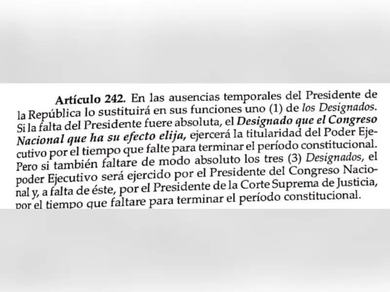 Captura de pantalla al artículo 242 de la Constitución de la República.
