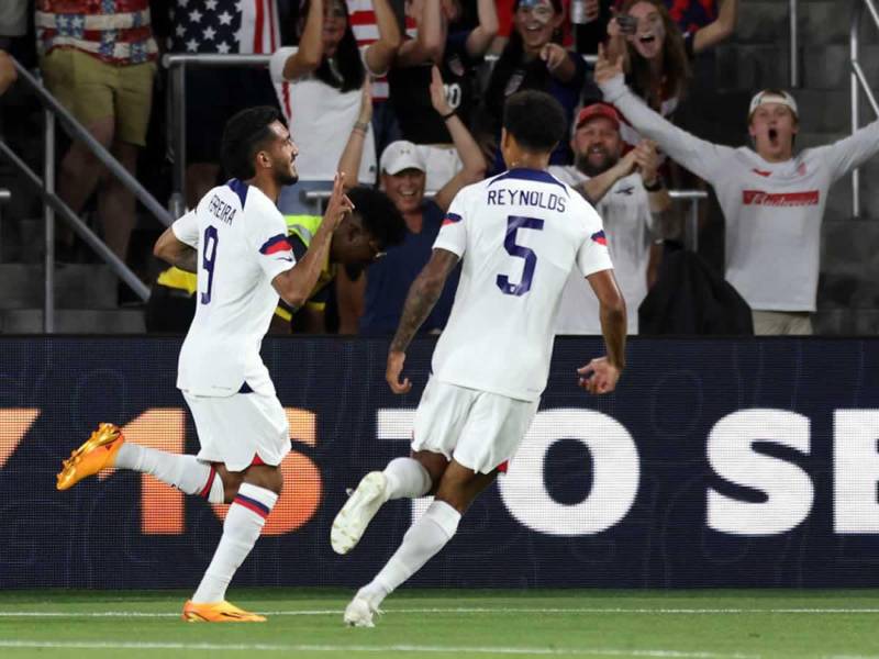 Jesús Ferreira celebrando uno de sus goles contra San Cristóbal y Nieves.