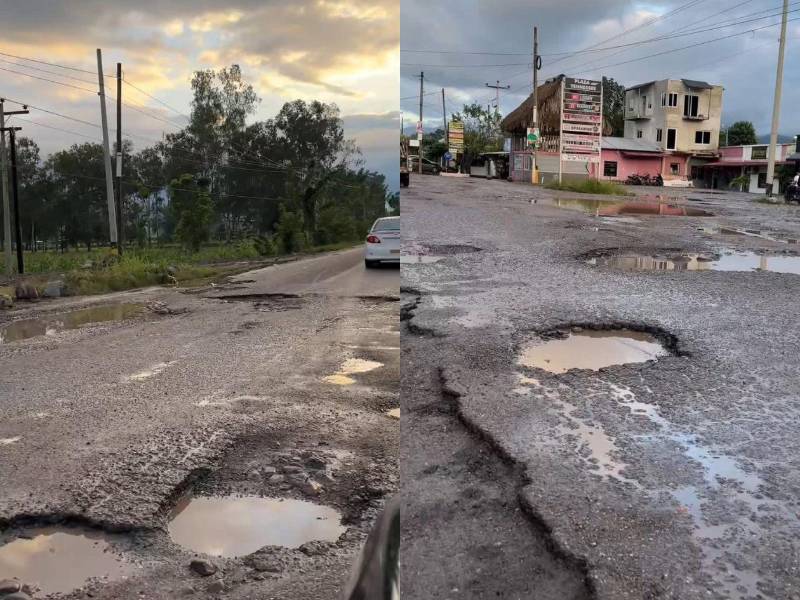 Tramos dañados en la carretera CA-13, zona del litoral atlántico de Honduras.